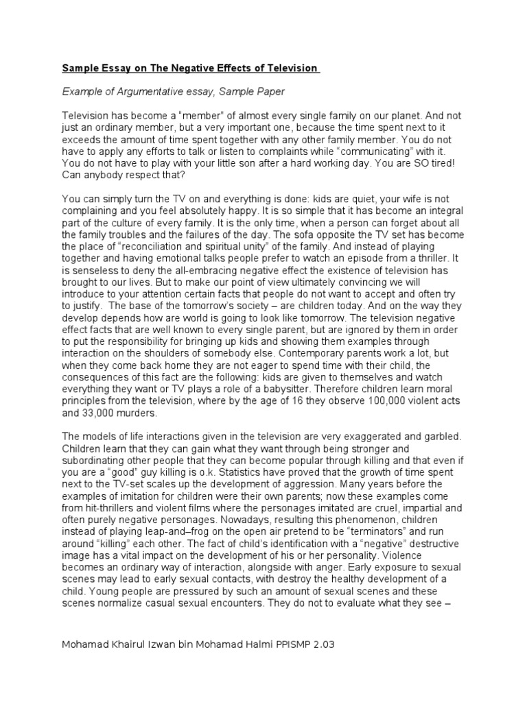 Negative effects of television essay example image
