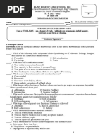 Saint Rose of Lima School, Inc. S. Y. 2021 - 2022 1st Unit Test Personal Development 12