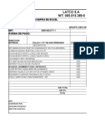 Latco S.A NIT: 805.010.369-5: Orden de Compra en Excel Proveedor: Nit: Forma de Pago