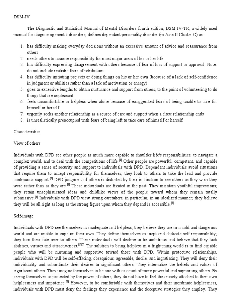 Dependent Personality Disorder PDF Personality Disorder Mental