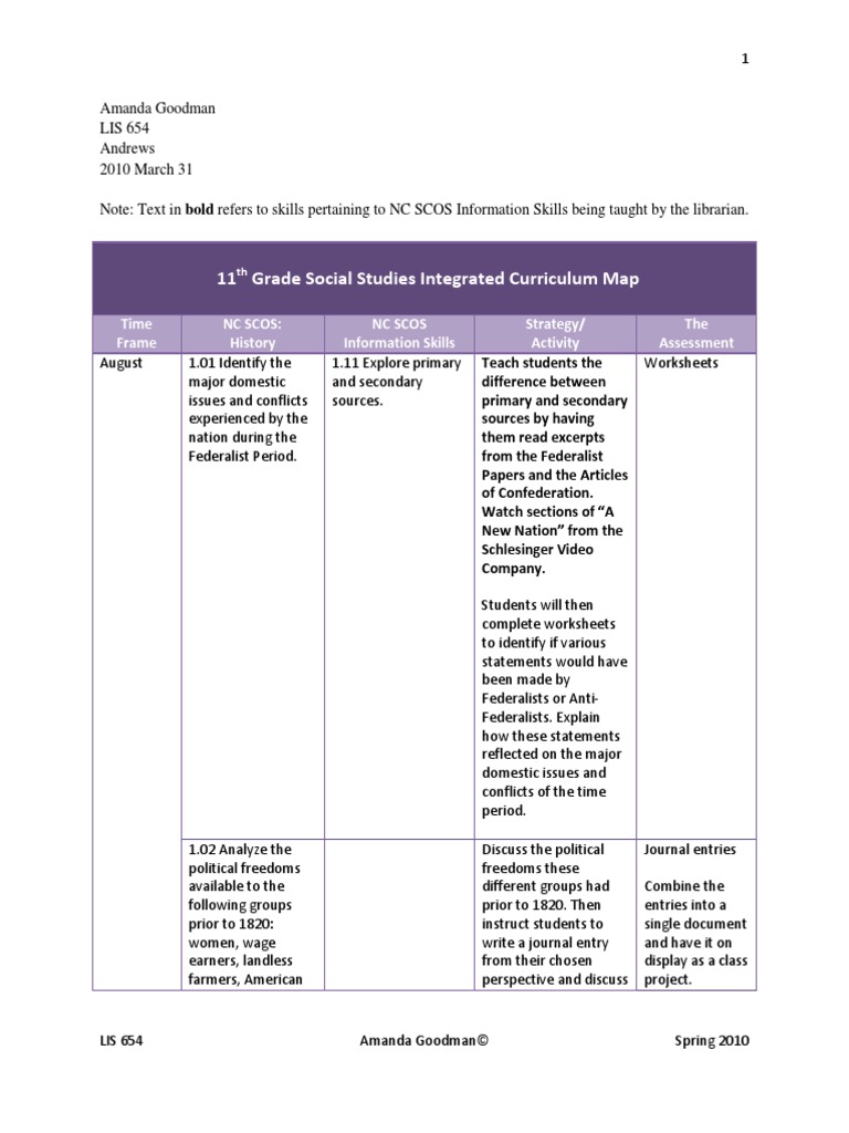11th Grade Social Studies Integrated Curriculum Map | PDF | American ...