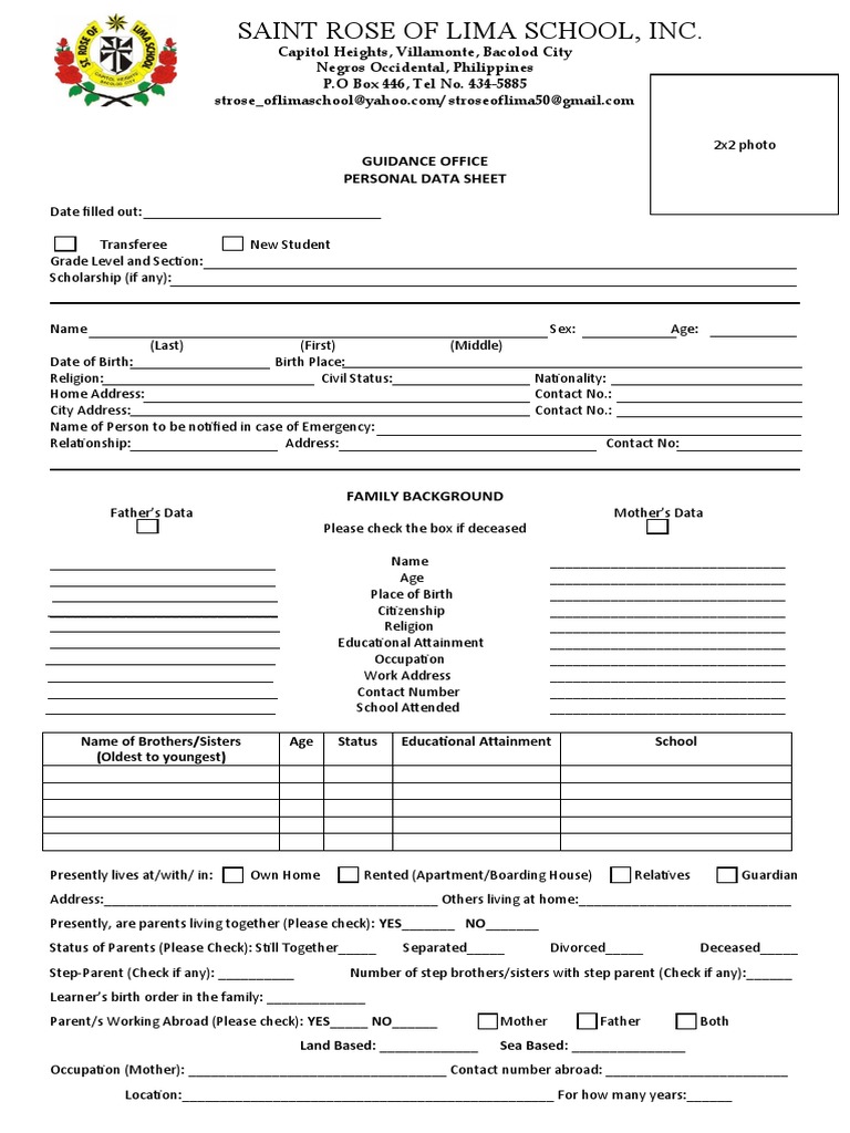 Guidance Office Personal Data Sheet PDF