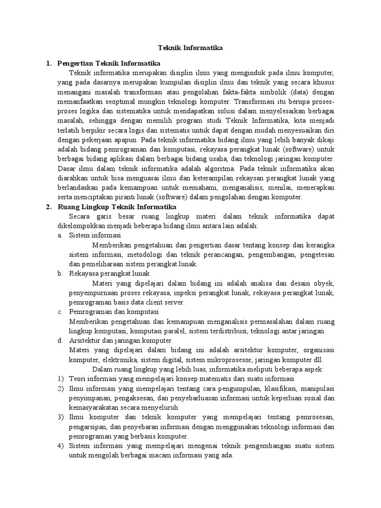 Definisi dan Ruang Lingkup Teknik Informatika | PDF | Seni | Komputer