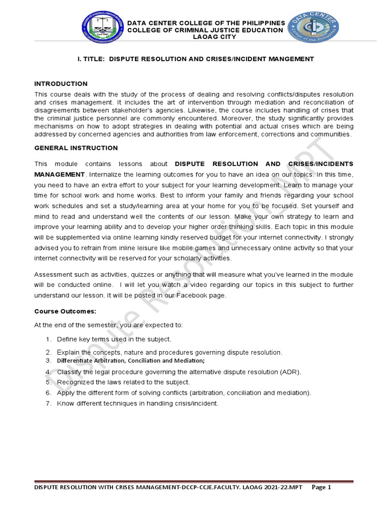 Dispute Resolution and Crisis Management | PDF | Mediation ...