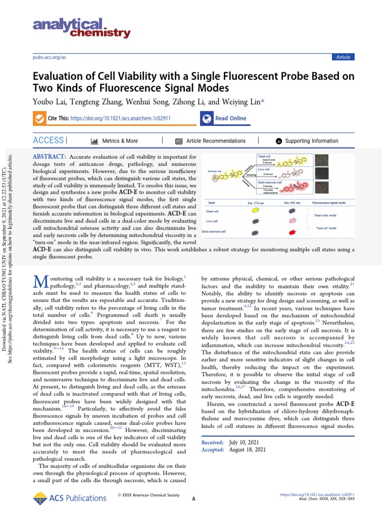 Evaluation of Cell Viability With A Single Fluorescent Probe | PDF ...