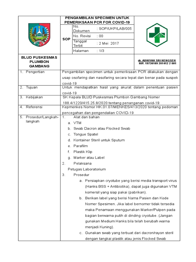 54 - Sop Pengambilan Swab PCR | PDF