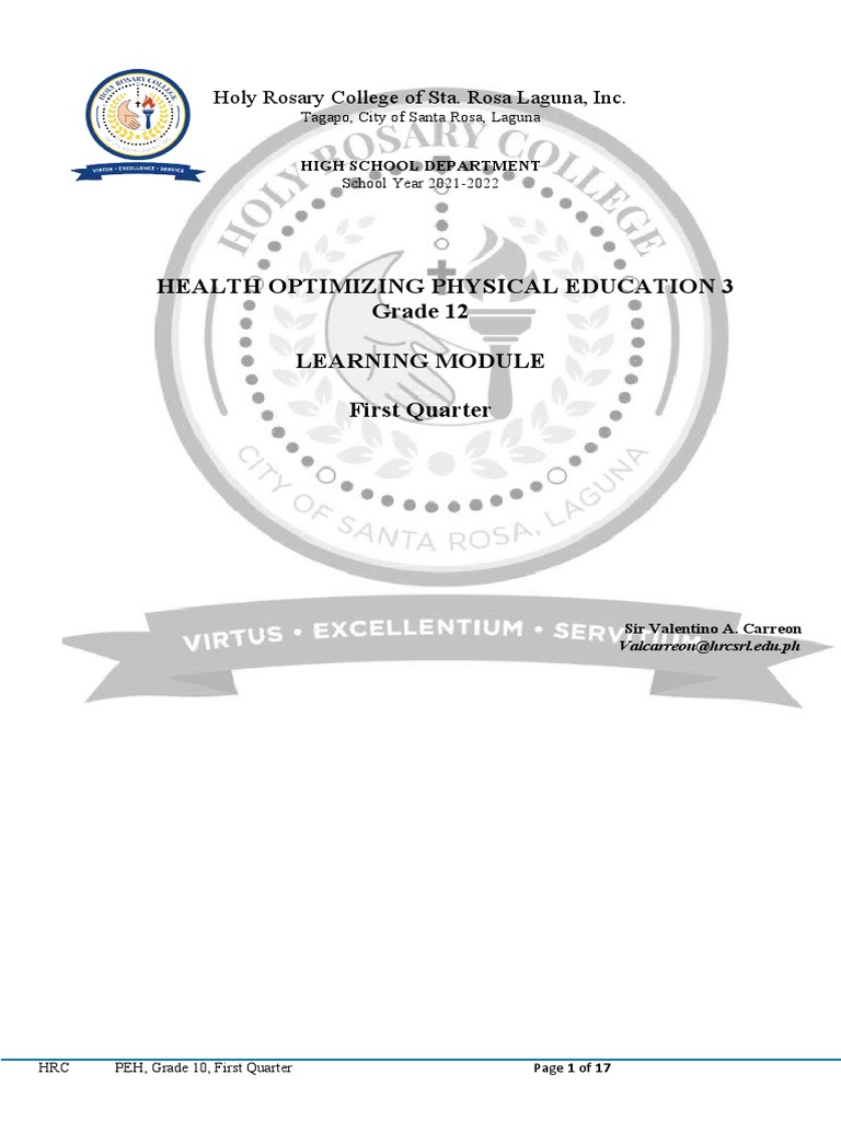 Grade 12 Health Optimizing PE Module 1 | PDF | Glycolysis | Physical ...