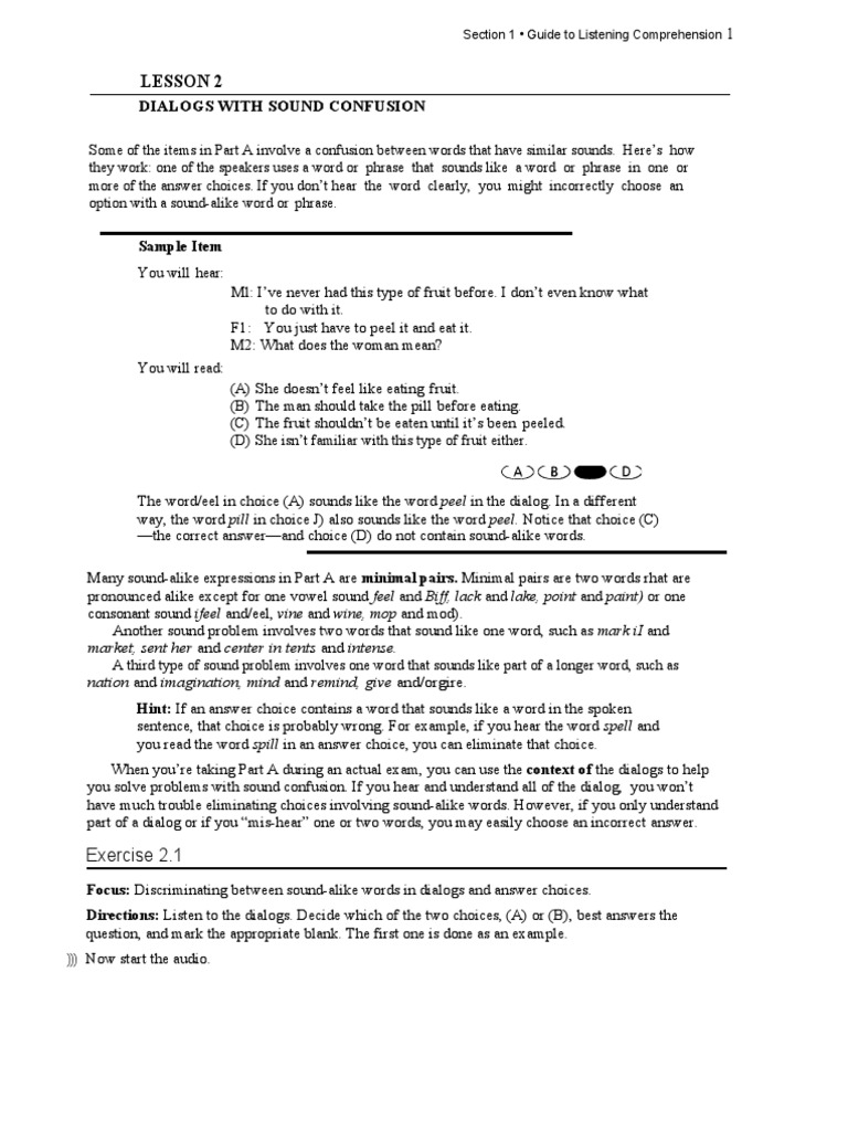 Listening Exercises for Sound Confusion | PDF | Word | Linguistics