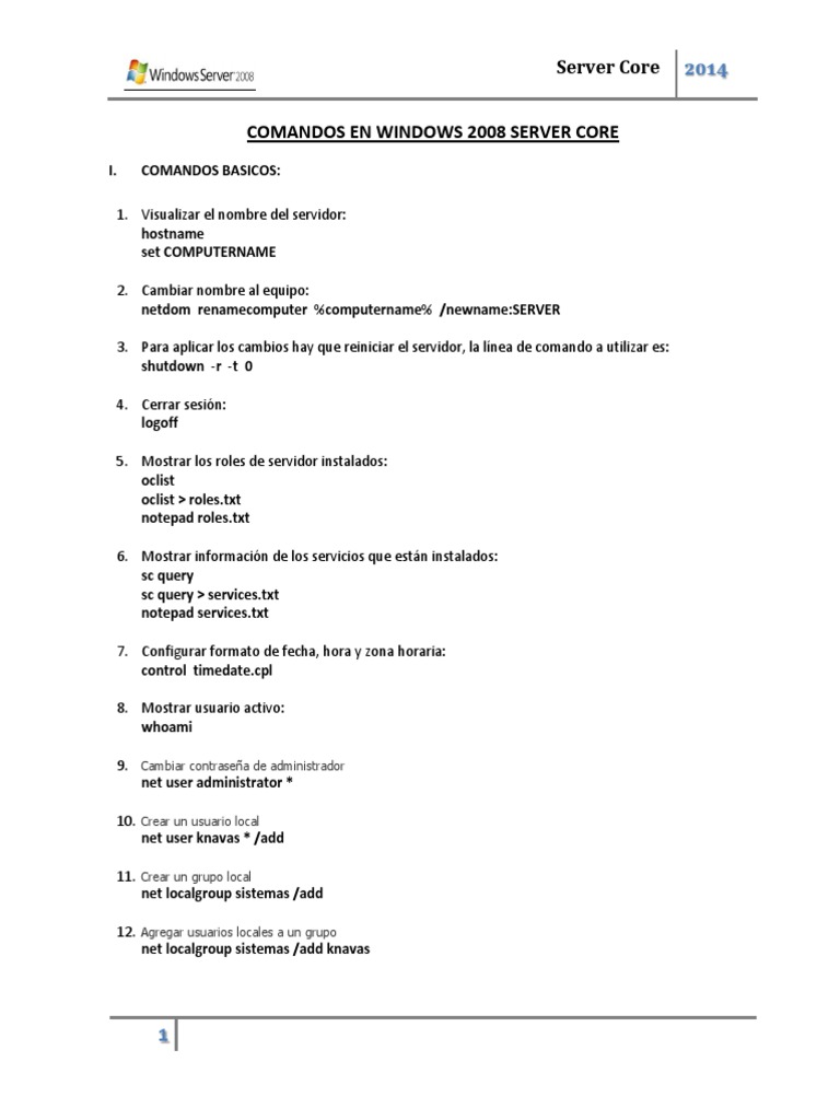 Comandos de Windows 2012 Server Core VF | PDF | Servidor (Computación ...