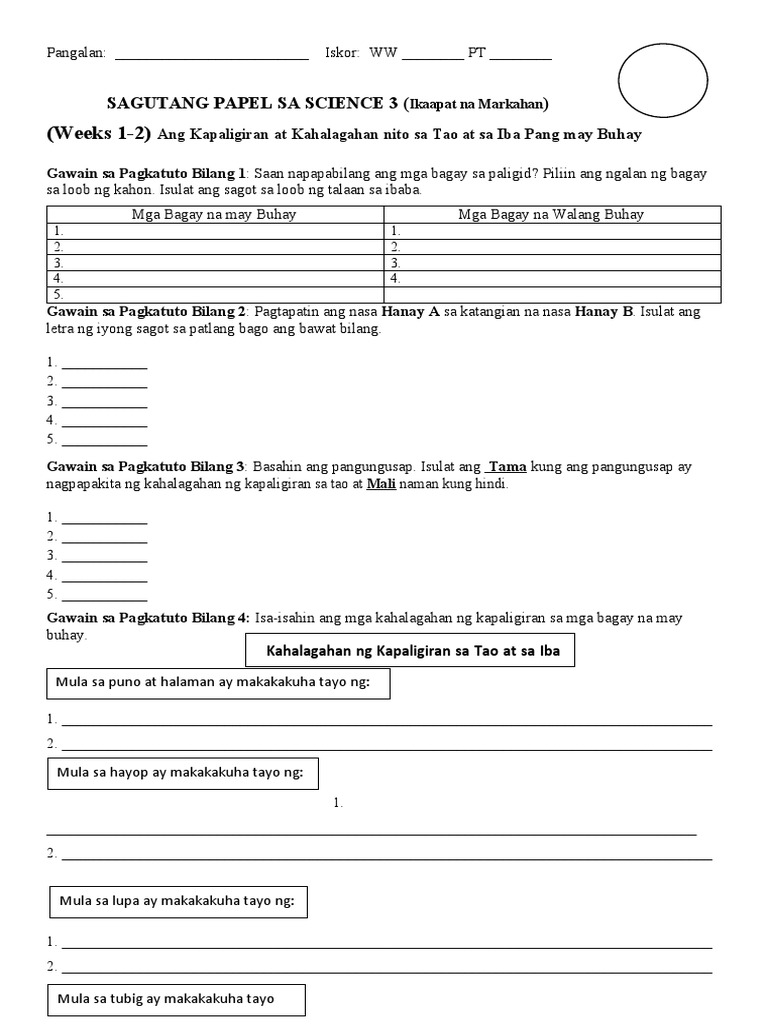Science 3 - 4TH - Answer Sheet | PDF