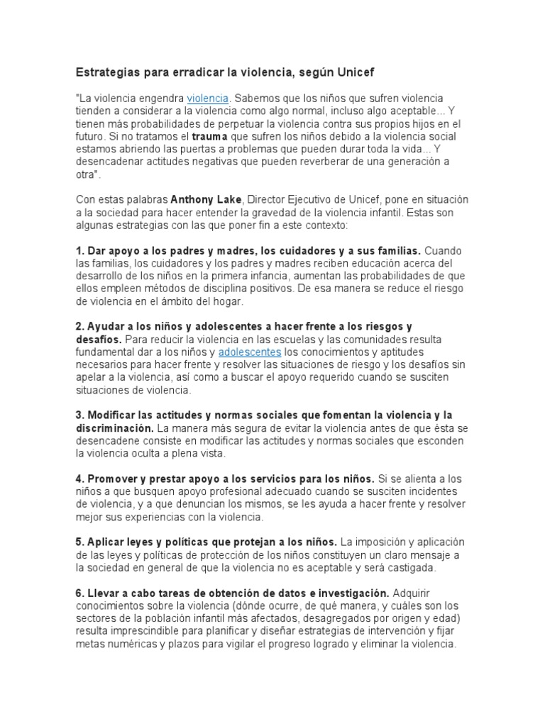 Estrategias para Erradicar La Violencia | PDF | Violencia | Unicef