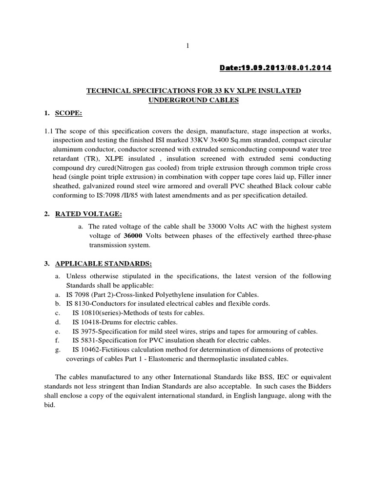 33kV XLPE Underground Cable Specifications | PDF | Insulator ...