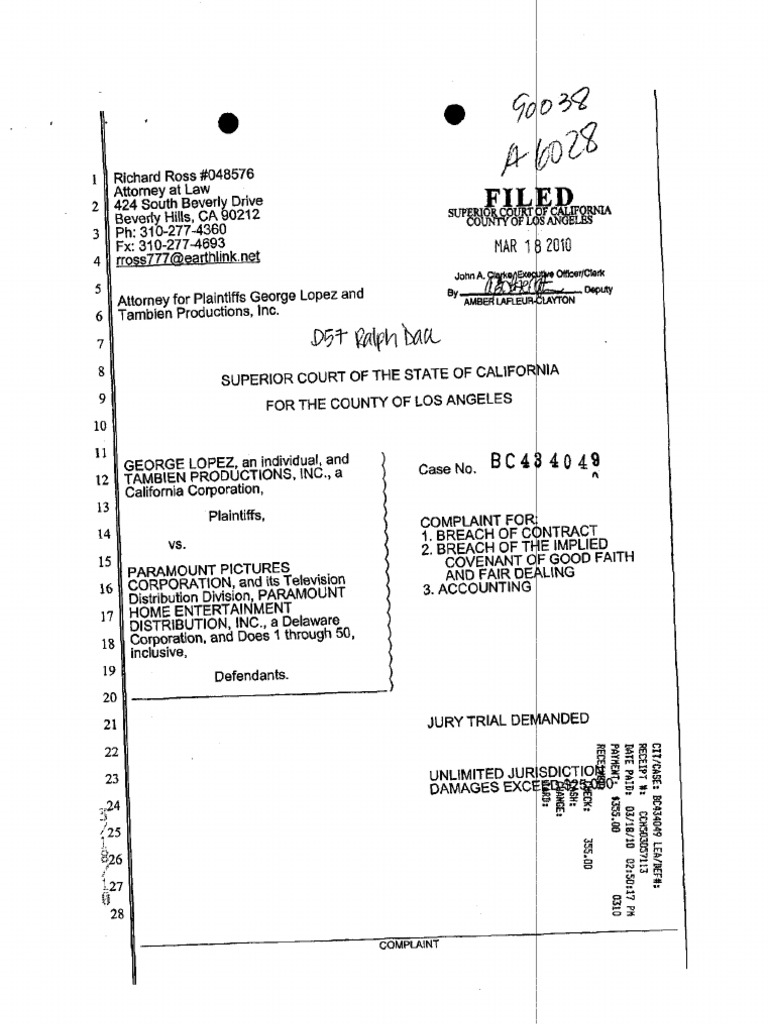 Complaint Breach of Contract