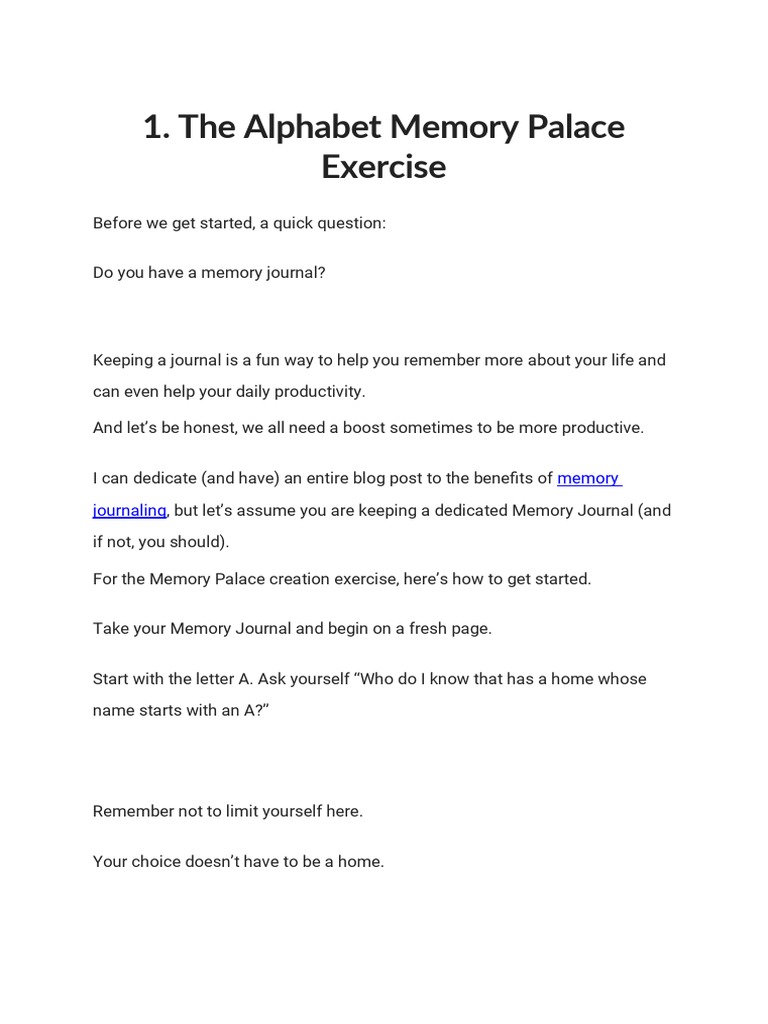 Alphabet Memory Palace Exercises | PDF | Memory | Cognition