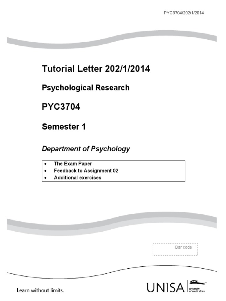 Tutorial Letter 202/1/2014: Semester 1 | PDF | P Value | Type I And ...