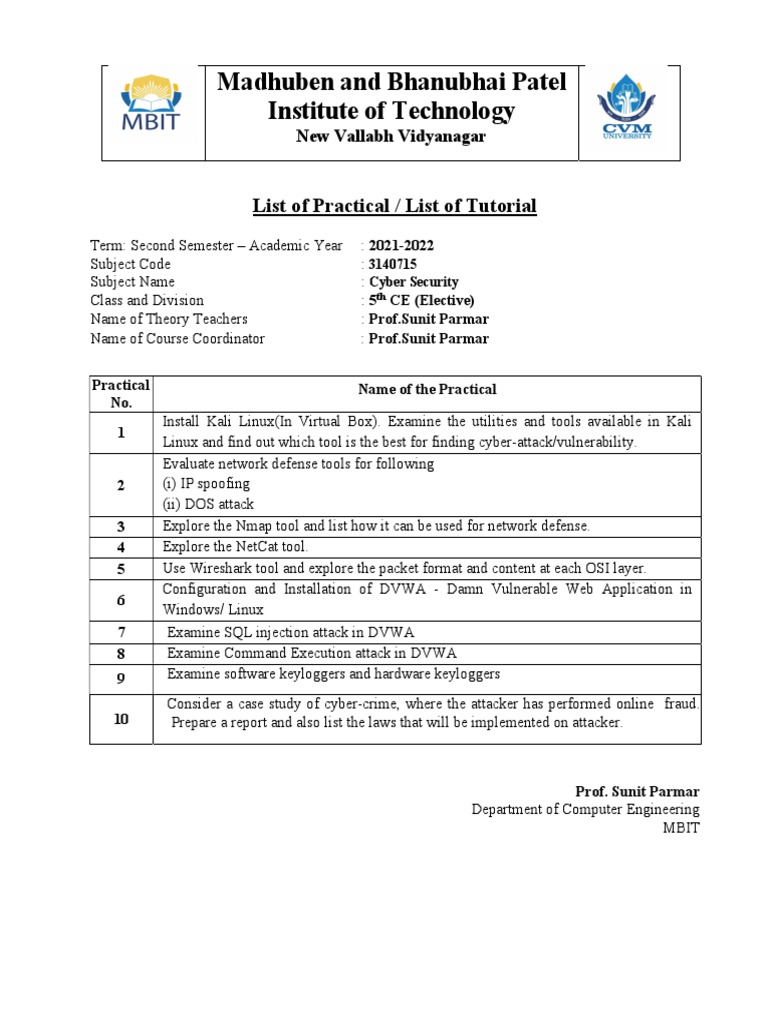 Cyber Security LAB Manual 3150714 | PDF