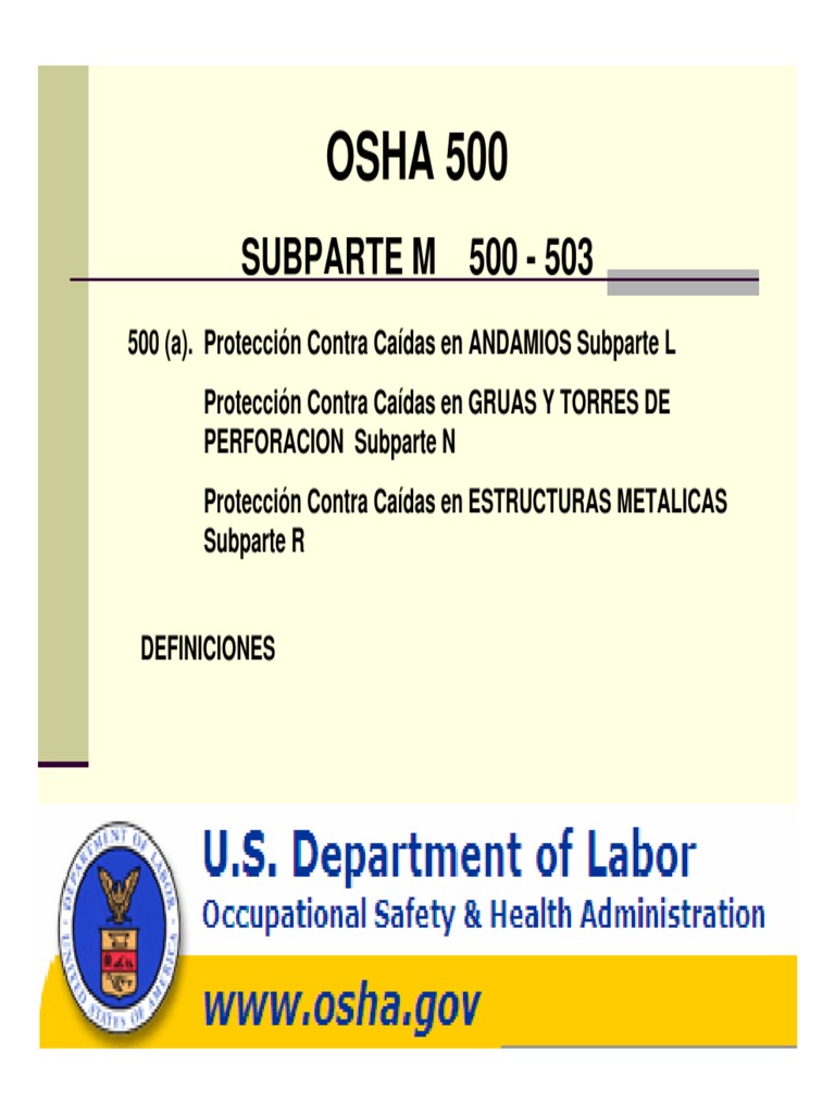 Osha 29 CFR 1926 Subparte M 500 - 503 | PDF | Administración de Seguridad y Salud Ocupacional