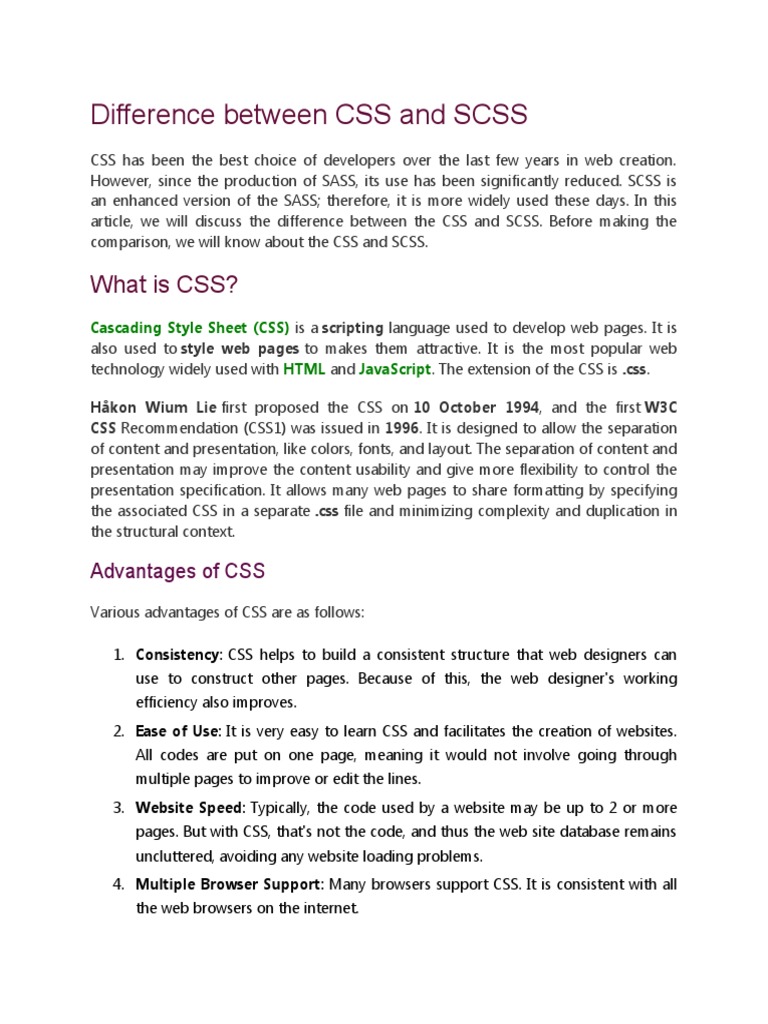 Difference Between CSS and SCSS | PDF | World Wide Web | Internet & Web