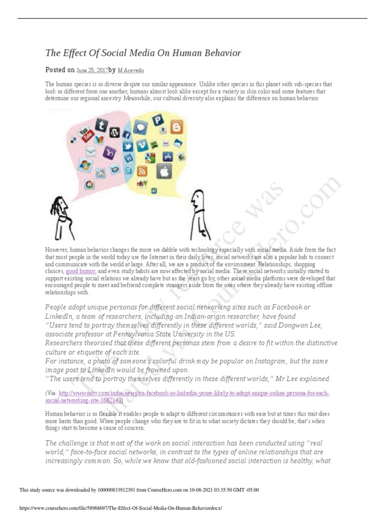 Social Media's Impact on Human Behavior | PDF | Popular Culture & Media ...