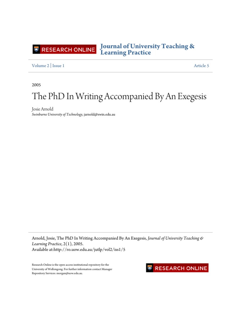 PhD in Writing and Exegesis Insights | PDF | Creativity | Thesis