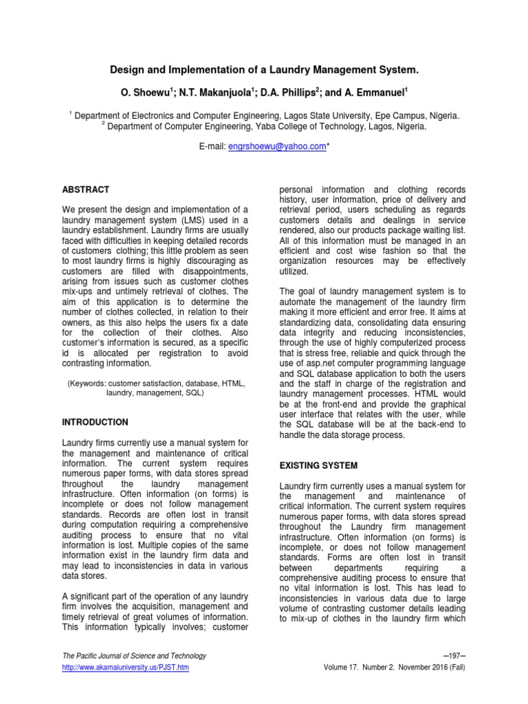 Design and Implementation of A Laundry M | PDF | Html | Internet & Web
