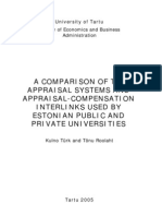 A Comparison of The Appraisal Systems and Appraisal-Compensation Interlinks Used by Estonian Public and Private Universities