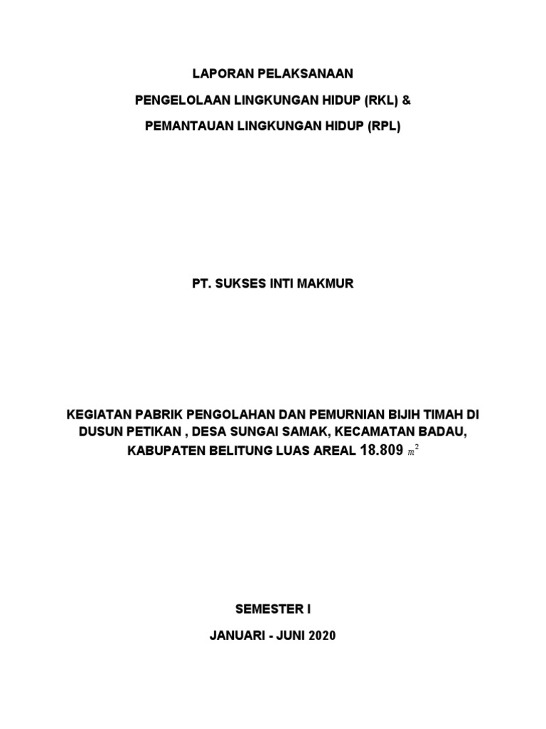RKL dan RPL Pabrik Timah PT SIM 2020 | PDF