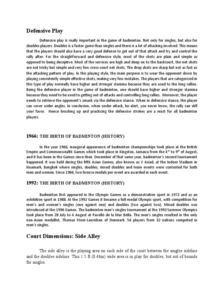 Defensive Play The Birth of Badminton (History) PDF Recurring