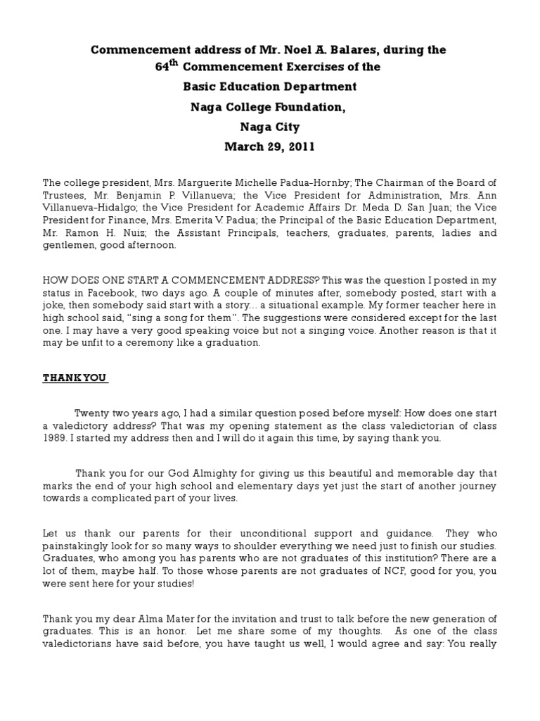 NCF Commencement Address 2011 | PDF | Seneca The Younger | Learning