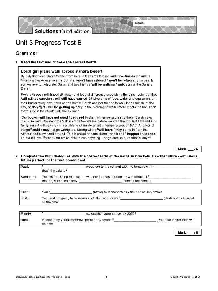Unit 3 Progress Test B: Grammar | PDF | Blue | Color