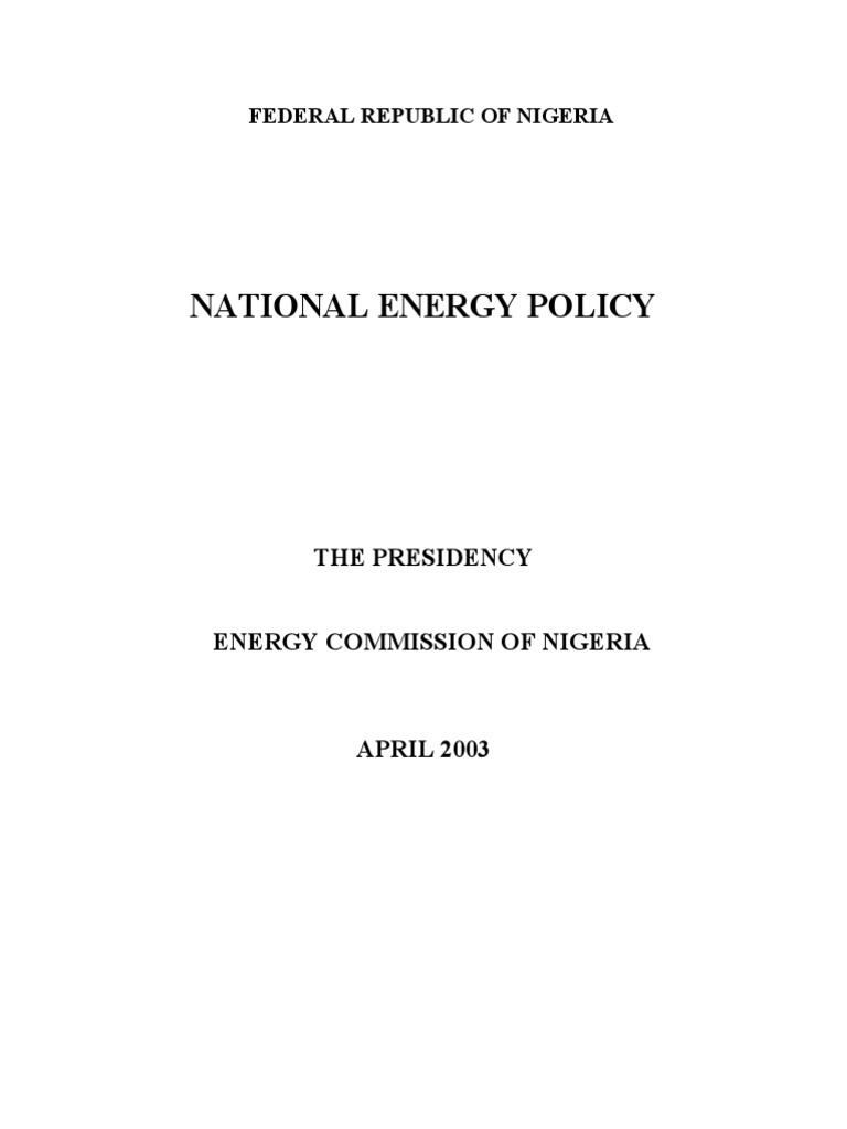 Nigeria's National Energy Policy Overview | PDF | Hydroelectricity ...