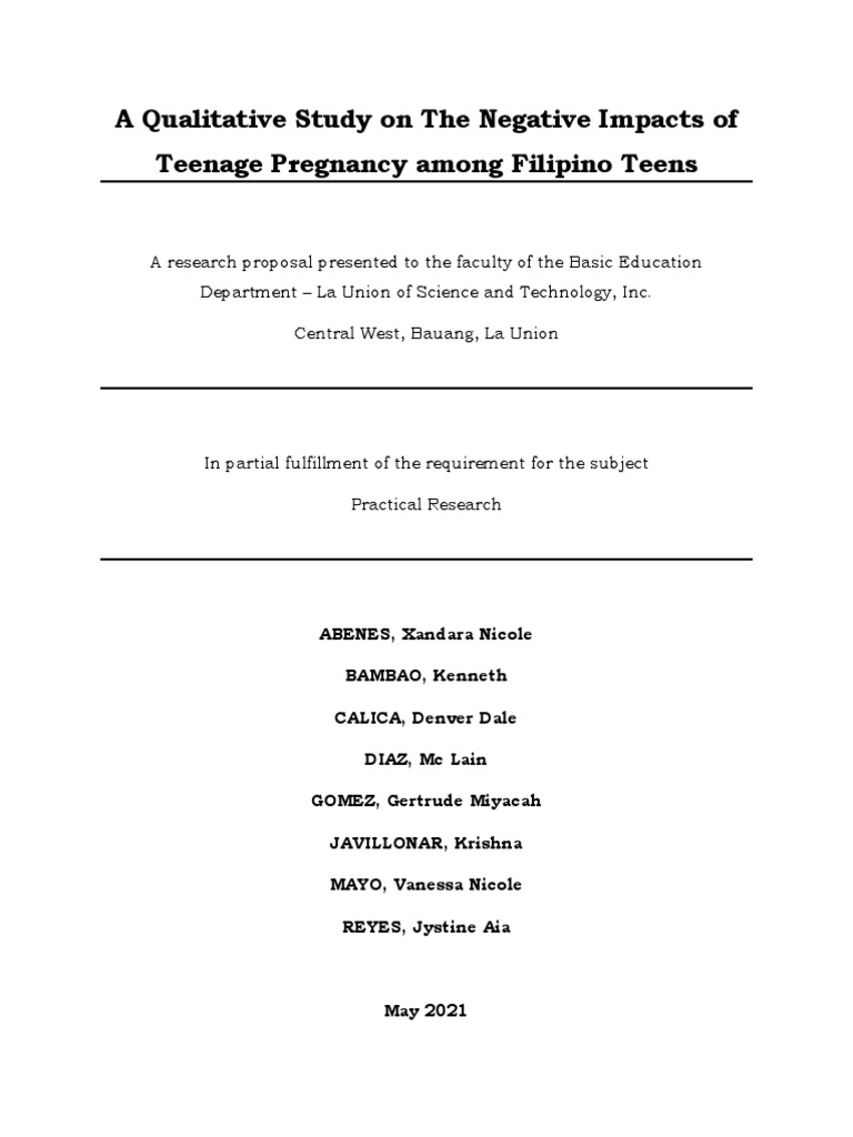 Negative Effects of Teenage Pregnancy in the Philippines | PDF ...