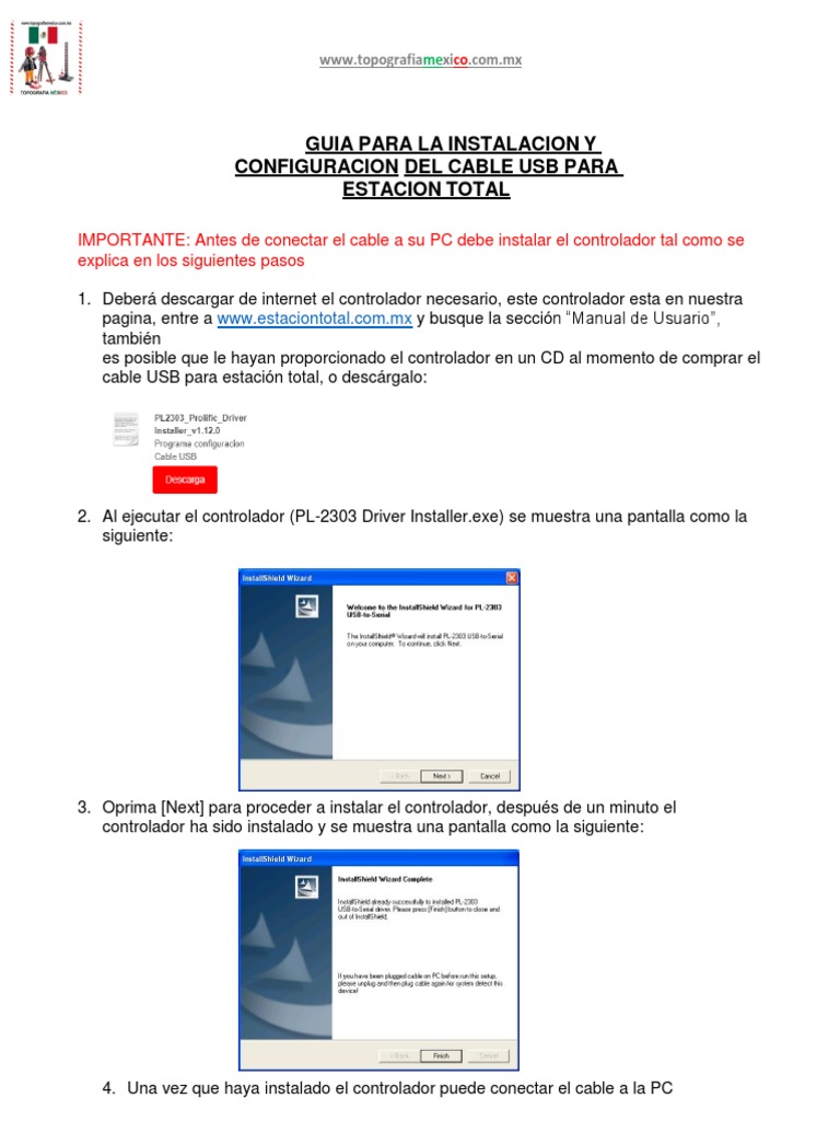 Instalación del Cable USB para Estación Total | PDF | Redes de ...