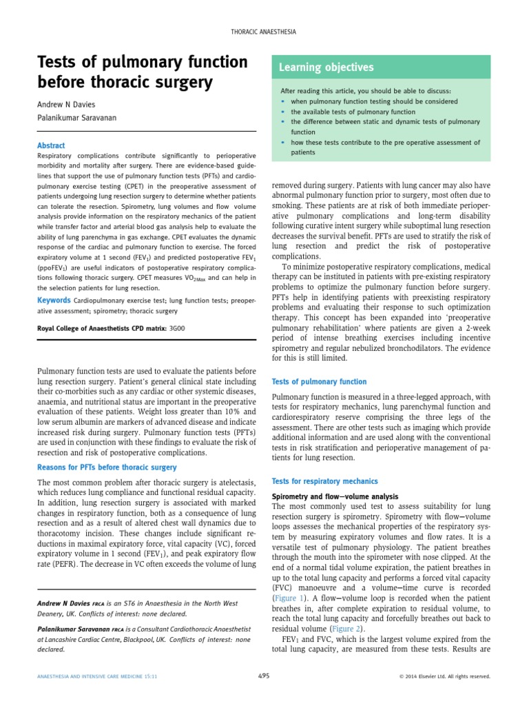 Preoperative Pulmonary Function Tests | PDF | Exhalation | Lung
