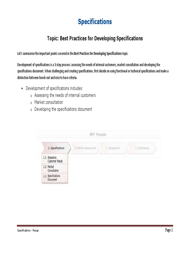 Specifications: Topic: Best Practices For Developing Specifications | PDF