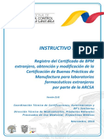 Instructivo Externo de Registro Del Certificado de BPM de Laboratorios Farmaceuticos Extranjeros