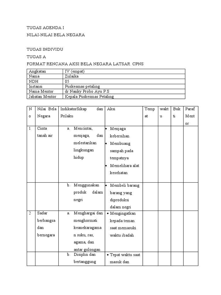 Tugas Agenda I Asi Bela Negara Pdf