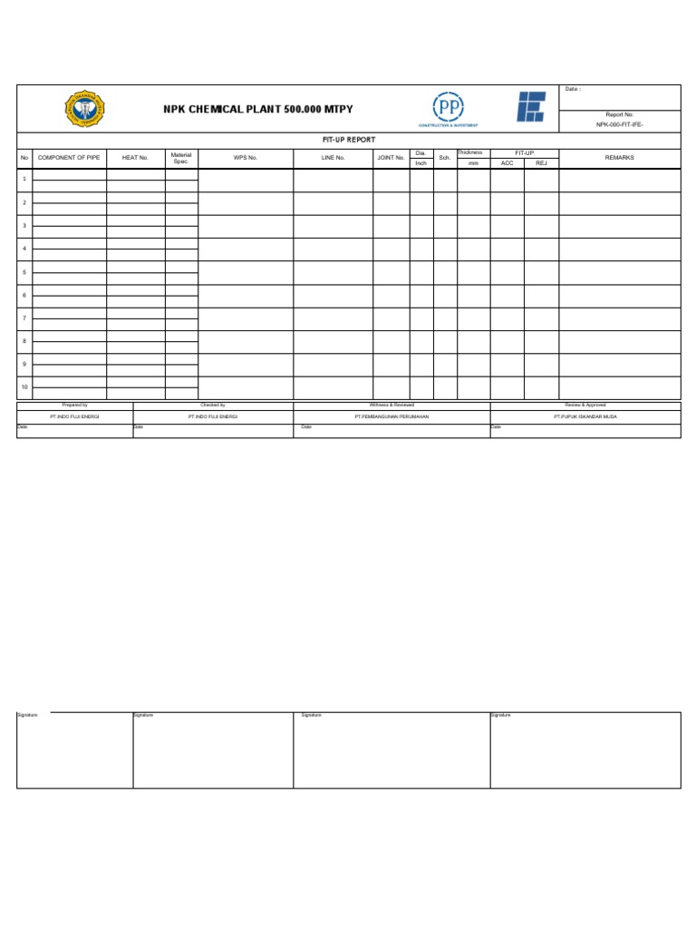 Fit Up Report PDF Process Engineering Economic Sectors