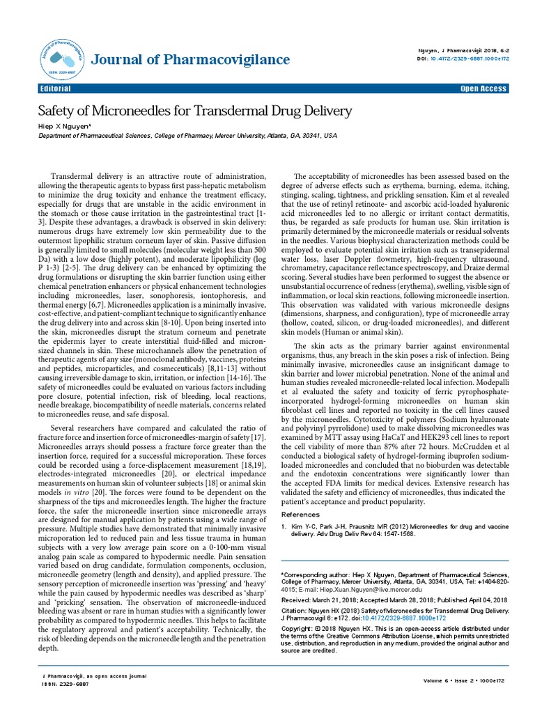 Safety of Microneedles For Transdermal Drug Delivery | PDF | Health ...
