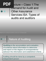 Lecture - Class 1:the Demand For Audit and Other Assurance Services - ISA. Types of Audits and Auditors