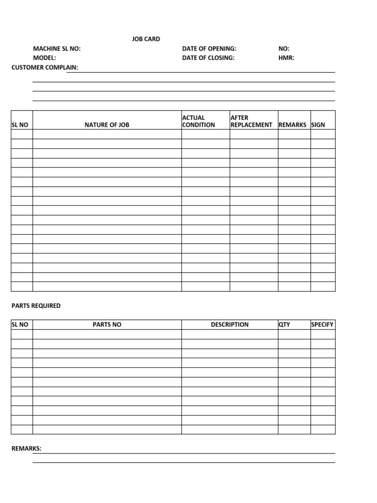 Job Card Format for Machine Maintenance | PDF