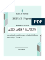 Allen James P. Balangue: CERTIFICATE OF Appearance