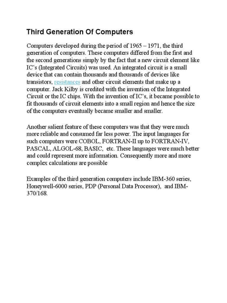 Third Generation of Computers: Resistances | PDF