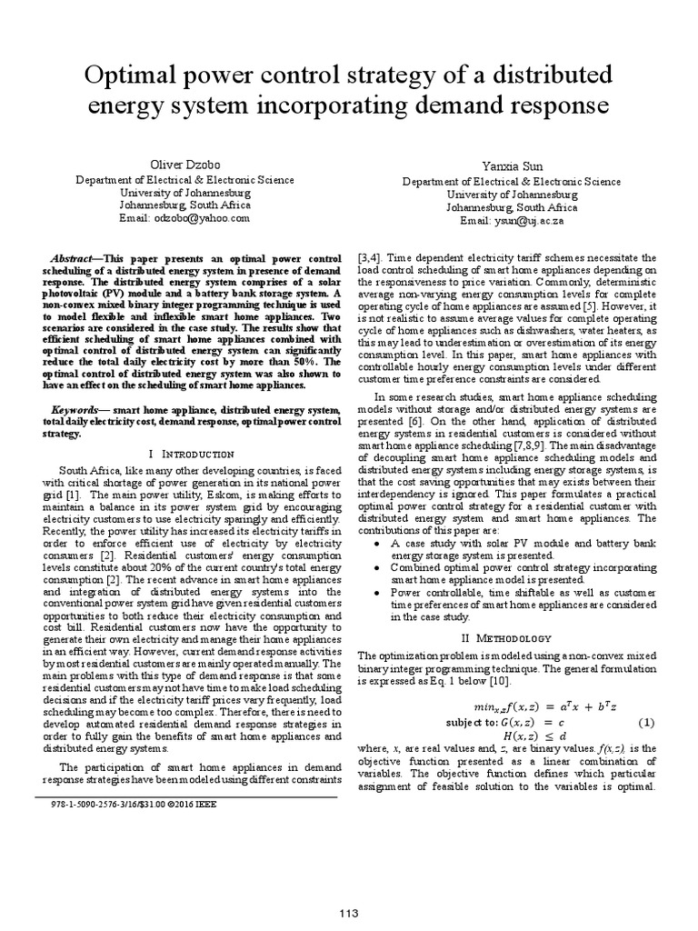 Optimal Power Control Strategy of A Distributed Energy System ...