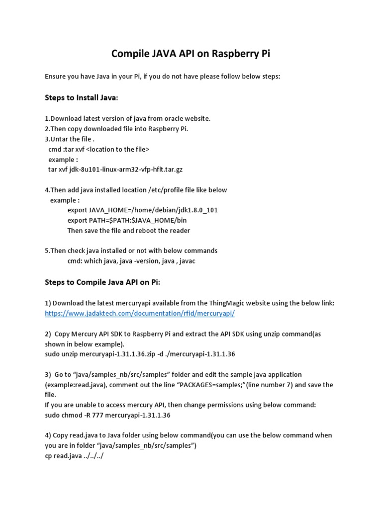 Compile JAVA API On Raspberry Pi Steps To Install Java PDF Java