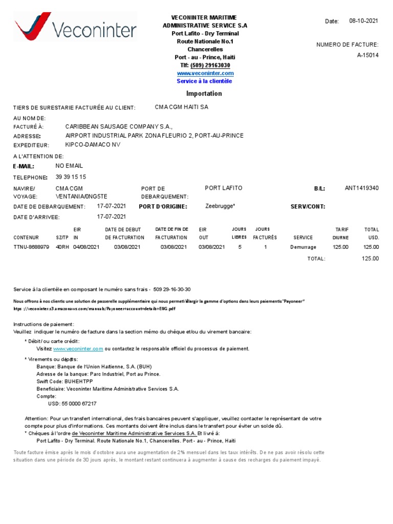 Facture Veconinter Maritime S.A. | PDF | Secteurs du service | Bancaire