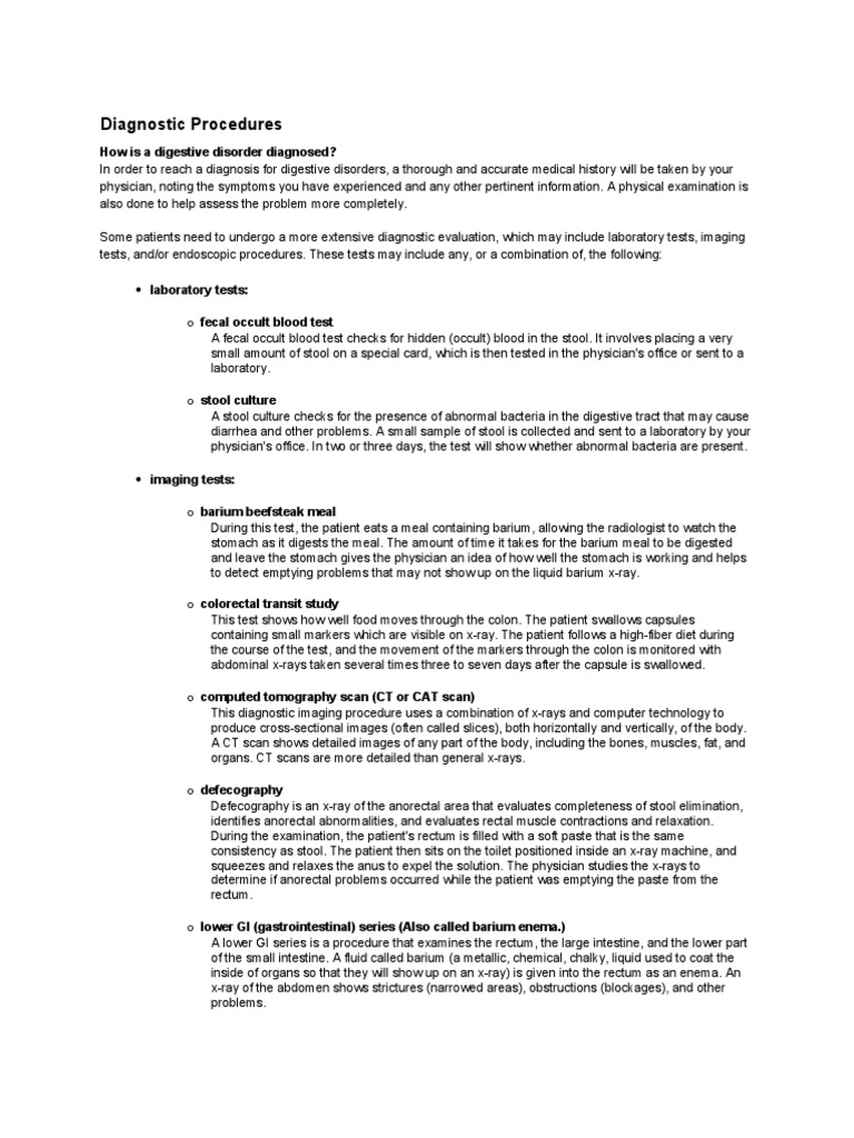 Diagnostic Procedures | PDF | Esophagus | Colonoscopy