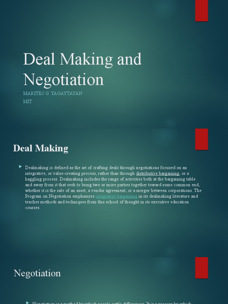 Deal Making and Negotiation | PDF | Negotiation | Bargaining