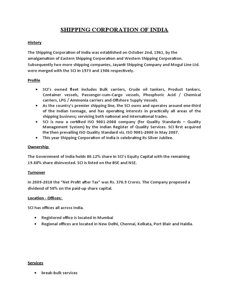 Shipping Corporation of India | PDF | Oil Tanker | Transport