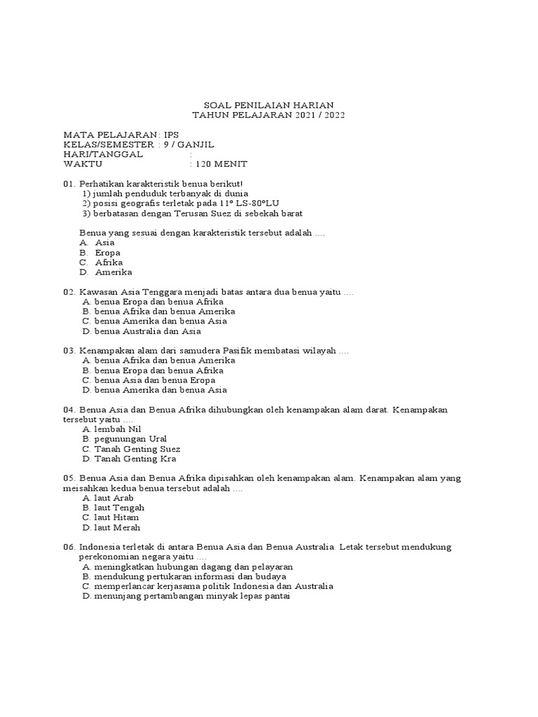 Soal Ph 1 Kls 9 Docx Versi 1 1 Pdf